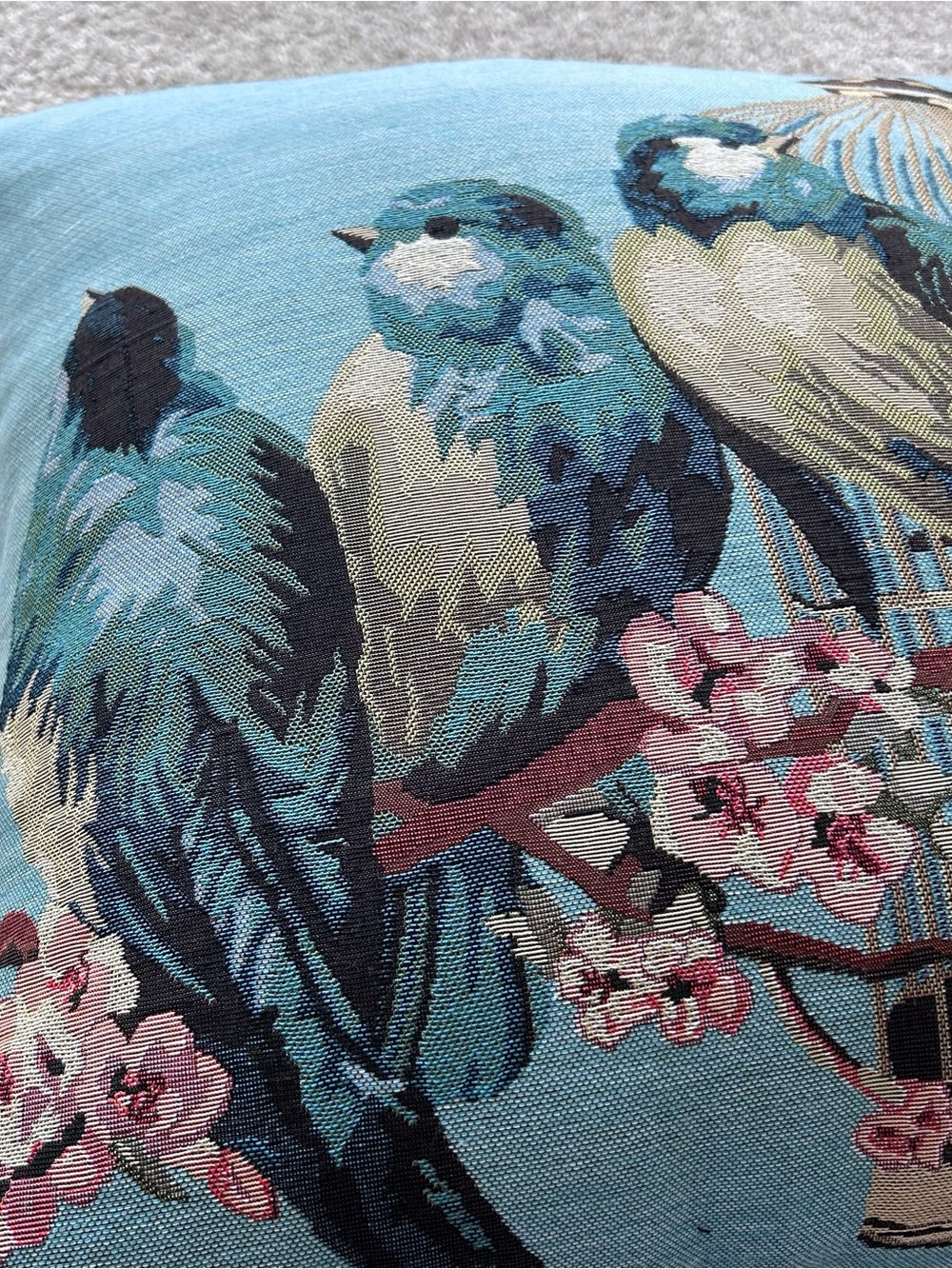 Westex Throw Pillow 18x18 Blue Birds Birdcage Floral Tapestry Cotton Cover - Picture 5 of 10